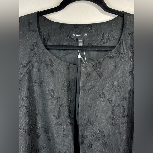 NWT EILEEN FISHER Jacquard‎ Embroidered Open Front Black Shimmer Blazer Size 2X - Picture 7 of 12
